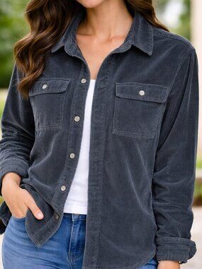 Madewell Womens XS Corduroy Shirt Jacket Blue Button Front Overshirt Utility Top